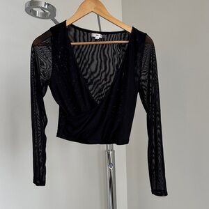bp Black Sheer Wrap-Front Long Sleeve Crop Top